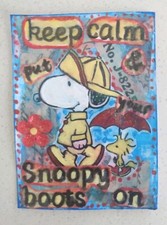 Snoopy Woodchuck Blue Mixed Media Art ACEO Card Inspirational Gift 2.5 x 3.5