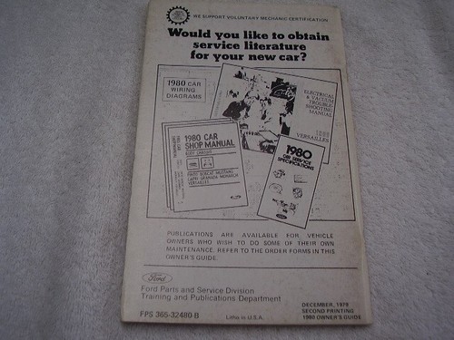 1980 LINCOLN VERSAILLES ORIGINAL OWNERS MANUAL - Picture 2 of 2