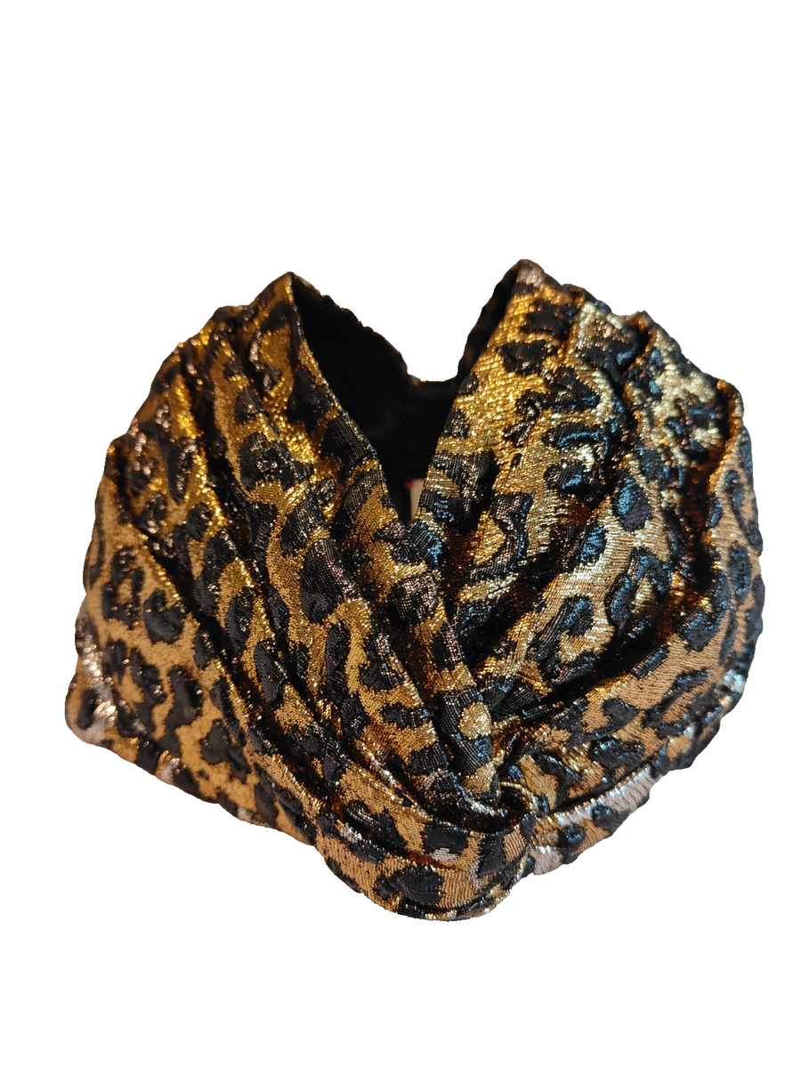 Gucci Gold Silver Metallic Leopard Print Turban Headband  display picture 1
