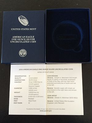 2014 W $1 Burnished Silver Eagle Box & Coa Buy 2 Get 1 Free OGP Only No Coin