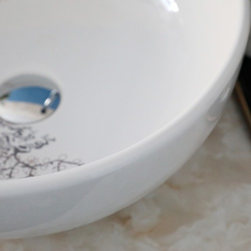 Bathroom White Ceramic Sink Round Chrome Single Handle&Hole Deck Mount Mixer Tap - Picture 14 of 15