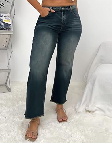 Flamingals weitbeinig blau Jeans lässiger roher Saum mitteltailliert L 31x32 neu mit Etikett kostenloser Versand