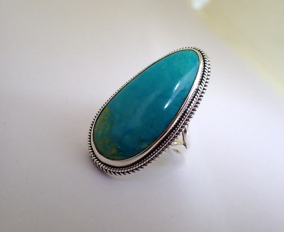 Elegante Anillo Banda Turquesa Natural en Plata 925 Talla 7.75 Regalo Perfecto para Ella Foto 3 de 4
