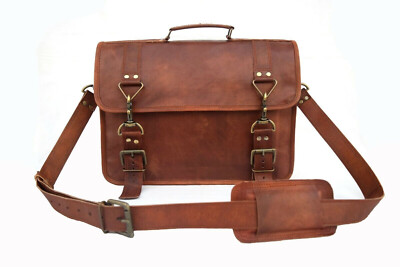 Hochwertige Leder Aktentasche Messenger Bag Smart Laptop Umhängetasche Schult...