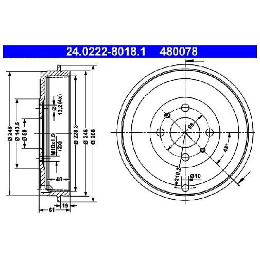 2X Bremstrommel Hinten FüR Fiat Doblo 119 223 1.2 1.4 1.6 1.9 01 Bis 10 ATE Teil-image