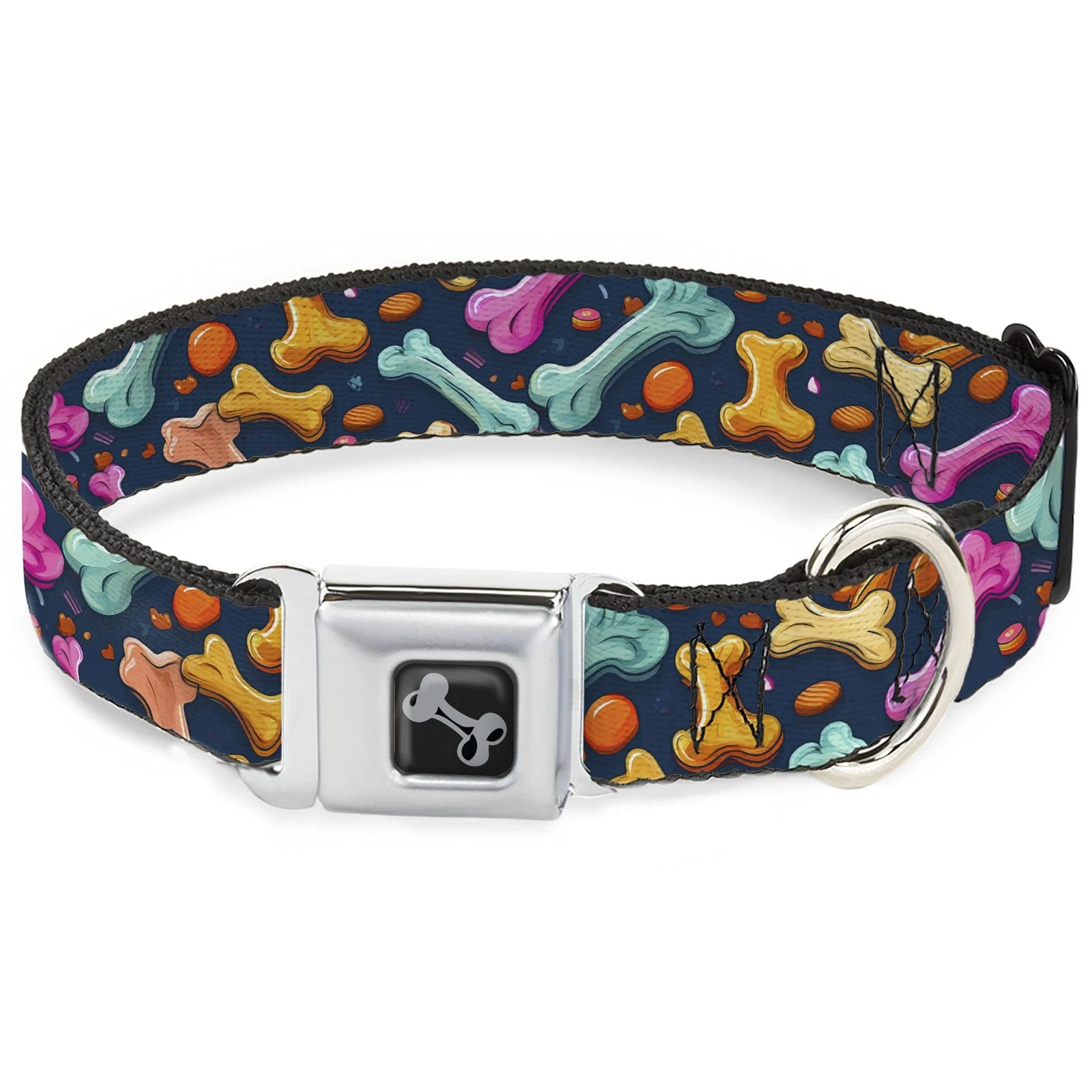 Buckle-Down Pet Collar, Dog Collar Metal Seatbelt Buckle, Dog Bone Treats Scatte