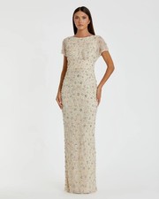 Mac Duggal Ivory Floral Embellished Mesh Fitted Column Gown US 2 NEW