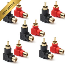 10 Pack RCA Right Angle Adapter 90 Degree Male to Female Gold Plated Connector