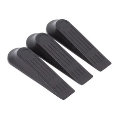 3x Black Hard Rubber Wedge Door Stops Heavy Duty Home Office Floor Stopper Stops