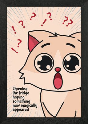 Shocked Cat Meme: Fridge Surprise Gerahmtes Wandbild Poster Leinwanddruck Bild