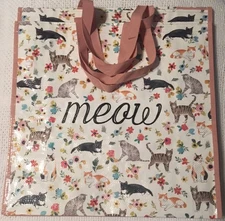 Set 2 XL CATS 🐈 DESIGN REUSABLE SHOPPING BAGS “MEOW” 19 X 18.25 X 6.5” NWT