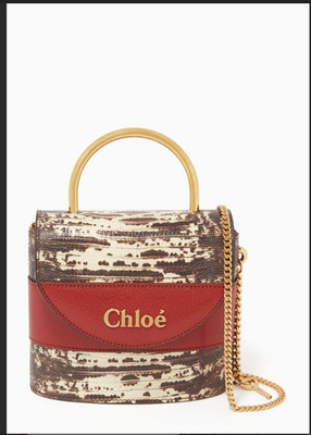 Chloé Aby Lock Small Bag Lizard-Embossed Sepia Brown 27S NWT New