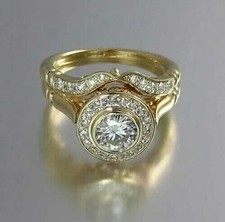 2Ct Round Simulated Diamond Bridal Set Band Ring In 14K Yellow Gold Plated Women