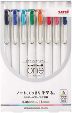 Uni Ball One, Gel Ink 0.38Mm Ballpoint Pen, 8 Colors Set UMNS388C 