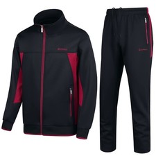 PUMPITU Men's Casual Athletic Tracksuit Long Sleeve Large, Black red