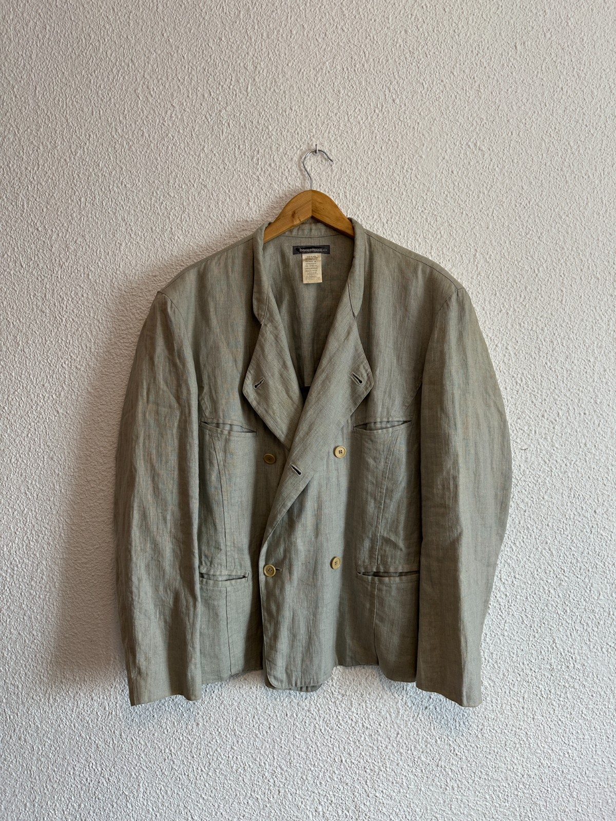 issey miyake men double breasted linen blazer jacket made in japan vintage 80s