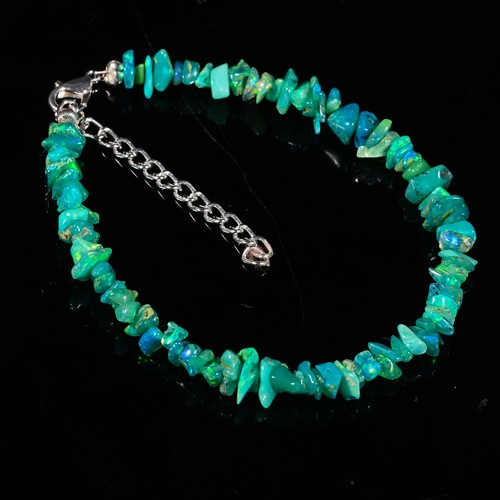 925 Sterling Silver Natural Ethiopian Opal Gemstone Beads 7"Bracelet S1730