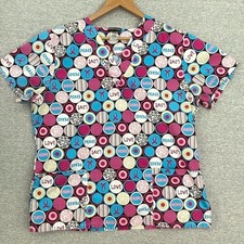 Scrub Studio Scrub Top Womens Large Blue Pink Breast Cancer Short Sleeve Uniform