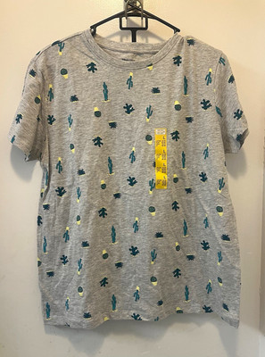 Primark Printed Tee Men's L Regular Gray Cactus Graphic Crew Neck T-Shirt