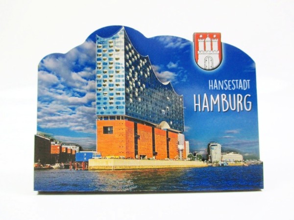 Hamburg Holz Magnet 10Cm Souvenir Germany Elbphilharmonie Hansestadt Hafen-image