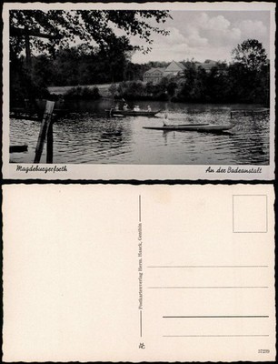 Postcard Magdeburgerforth-Möckern at the bathing establishment, rower 1934