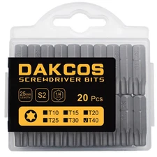 DAKCOS 20 Piece T40 Torx Bit Set, 25mm Short Screwdriver Bit  S2 Alloy Steel