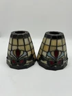2 Vintage Turtleback Tiffany Style Stained Glass Slag Glass Lamp Shade Art Deco