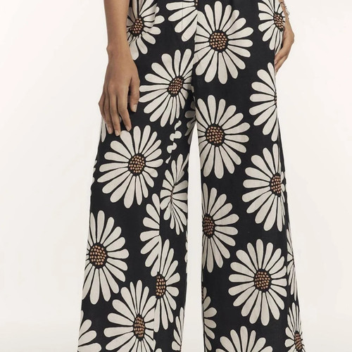 Farm Rio x Anthropologie Linen Blend Daisy All Over Print Wide Leg Pants Sz M