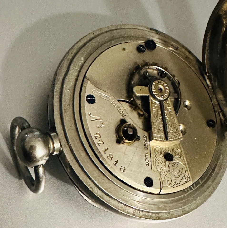 Relógio de bolso masculino antigo sem marca Key-wind cromado muito bom estado fabricado na Suíça - funcionando - Imagem 2 de 4