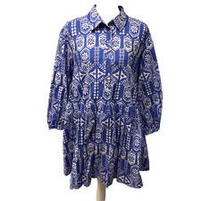 Maeve Anthropologie Babydoll Mini Dress Womens Medium Petite Blue Boho Lagenlook