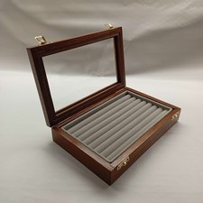 Cofanetto Porta anelli in Legno Massello di Betulla Noce con Velluto Grigio –...