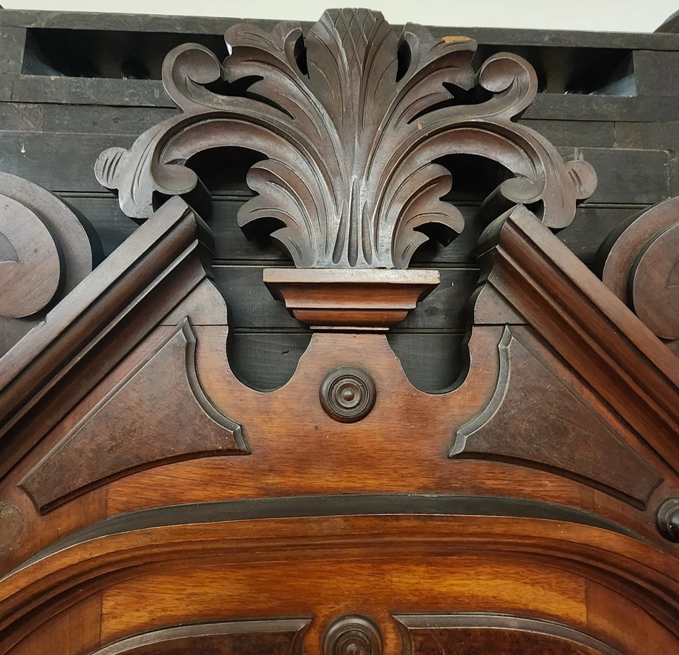 Victorian 1865-75 Walnut Dresser W/Secret Drawer Marble Top Burl Wood Carvings  - Image 2 of 4