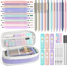 39 PCS Aesthetic School Supplies with Cute Purple Pencil Case, 12 Pastel Highlig