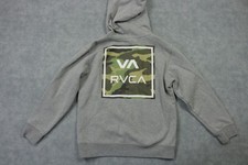RVCA Hoodie Boys Medium Gray Camo Box Logo Graphic Pullover Fleece Sweatshirt