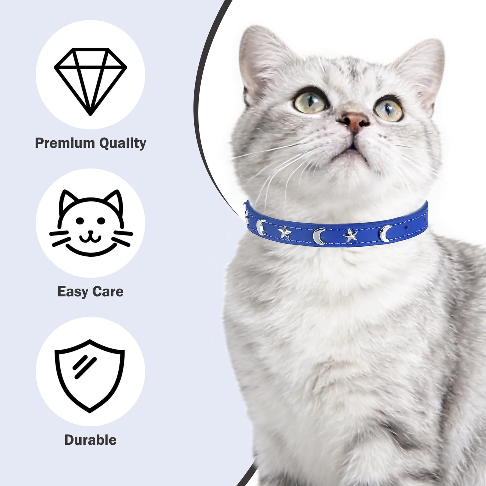 Collier en cuir pour chat avec clochette et elastique de securite Noir S