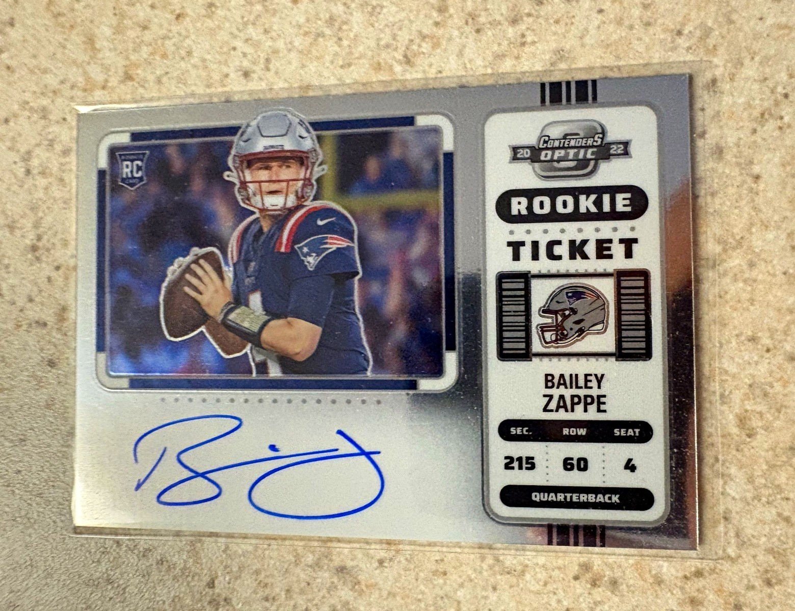 Panini 2022 Contenders Optic Bailey Zappe Rookie Ticket Auto #104 Patriots