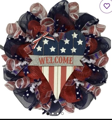 Patriotic Welcome Wreath Kit Red White Blue With Tutorial (July 4th) 14 in DIY