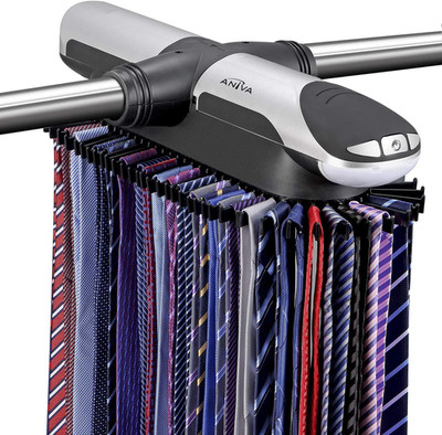 Motorized Tie Rack Closet Organizer with LED Lights Includes J Hooks for Wired S