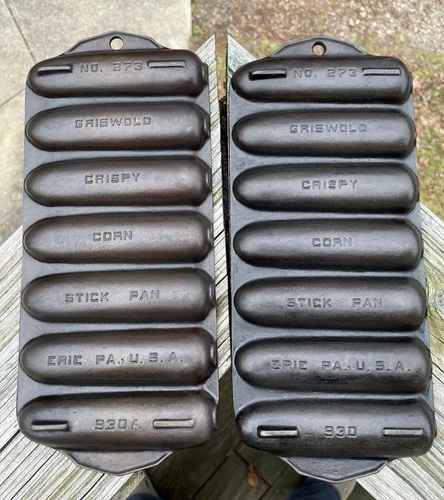 Lot of 2 Griswold No 273 / 930 Crispy Corn Stick Pan Erie PA Vintage Cast Iron
