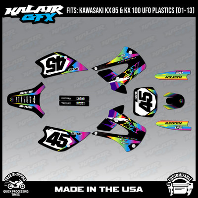 Graphics Kit for Kawasaki KX85 KX100 UFO Restyle 2001-2013 Division - Rainbow