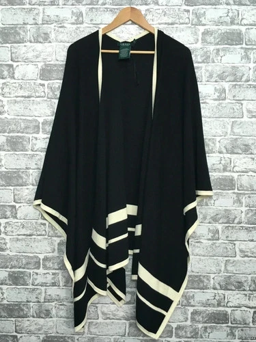 Lauren Ralph Lauren Black & Cream Knit Waterfall Cardigan S/M (FP155Y4)