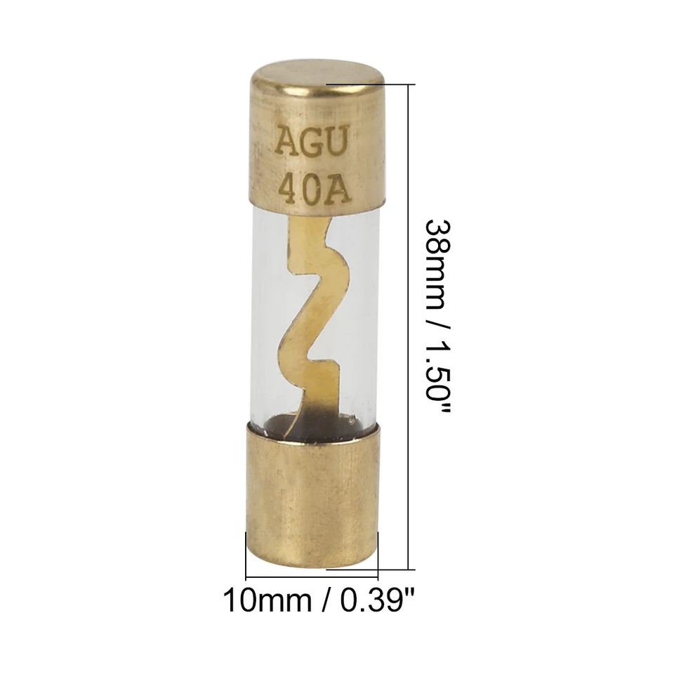 5pcs 40 Amp AGU Fuse Gold Tone Plated DC 32V for Car Audio Video Stereo 38x10mm - Image 2 of 4