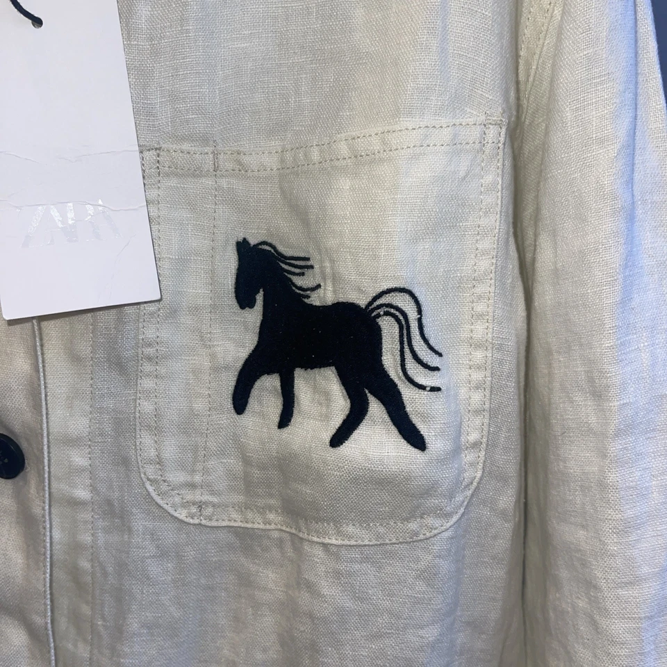 G2U without tags ZARA BODE STYLE EMBROIDERED ZW COLLECTION LINEN OVERSHIRT S - Image 2 of 4