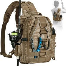 Piscifun Fishing Tackle Backpack with Rod  Gear Holder, Khaki Camouflage
