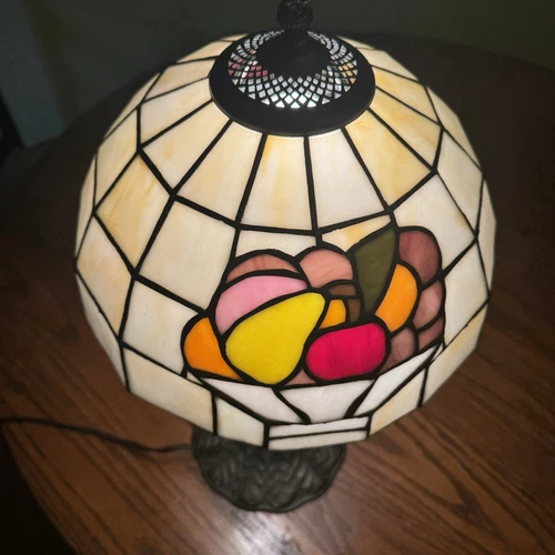 Vintage Tiffany Style Stained Glass Fruit Bowl Pattern Large Lamp Shade 12"x7.5"