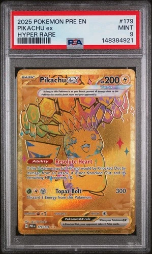 2025 POKEMON PRE EN-PRISMATIC EVOLUTIONS HYPER RARE #179 PIKACHU EX PSA 9