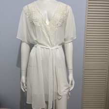 Vtg Linea Donatella Lingerie Set Embroidery Faux Pearls Nightie Robe M/L/XL