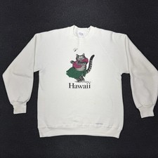 VTG Crazy Shirts Hawaii B Kliban Hula Cat Art Sweatshirt Medium 80s White