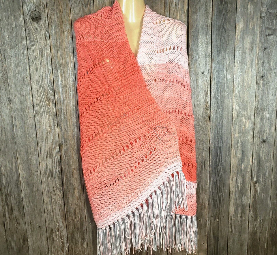 NUEVO Mantón Coral Ombre Tejido a Mano Bufanda Envoltura Boho Flecos Hecho a Mano Hippie Tejido Foto 2 de 4