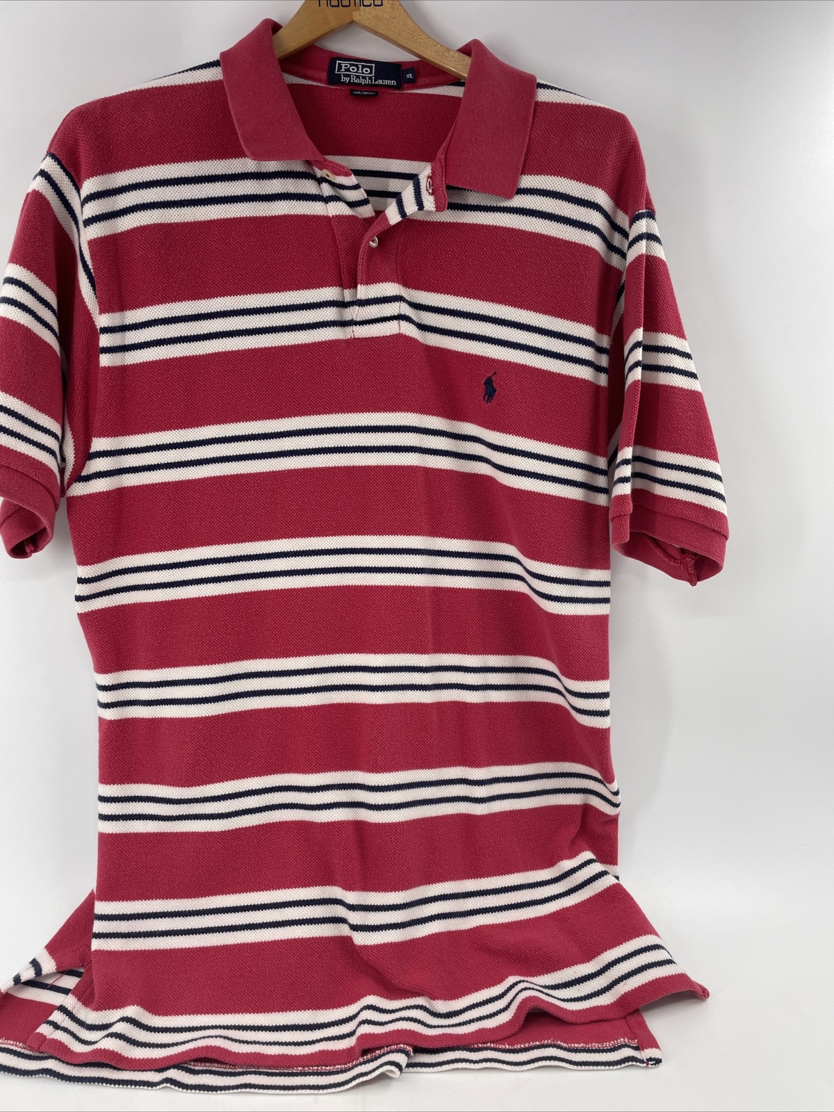 VINTAGE Polo Ralph Lauren Shirt XL Striped Black Pony Mens Short Sleeve Thick